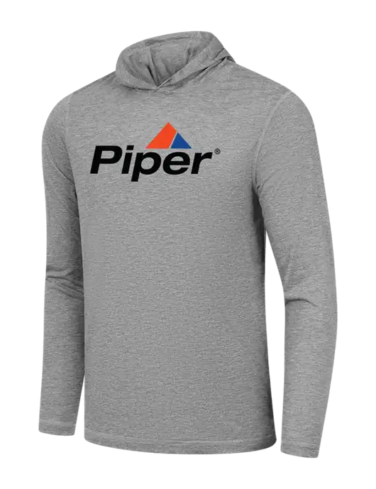 Luxury Active Light Grey Heather Lightweight Tri-Blend Wicking Long Sleeve Hoodie w/Piper Logo