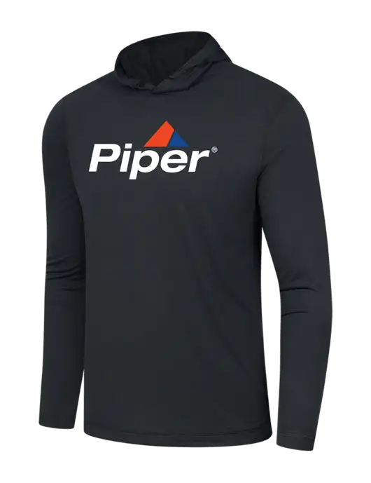 Luxury Active Black Lightweight Tri-Blend Wicking Long Sleeve Hoodie w/Piper Logo