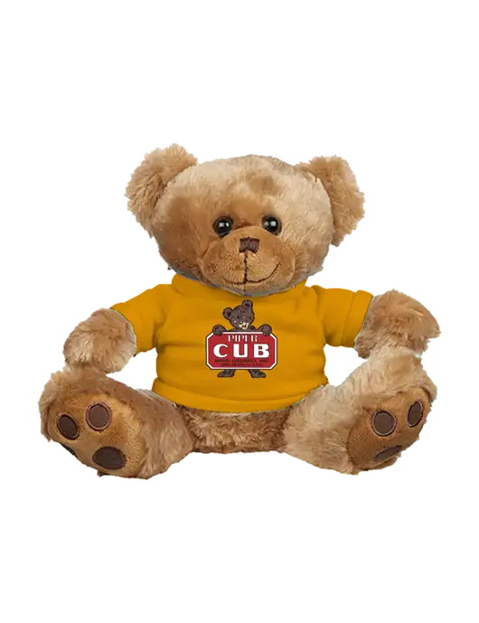 8 1/2 Cuddly Brown Bear With Gold T-Shirt w/Piper Cub Logo