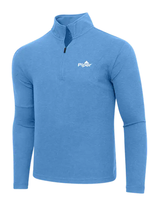 Adidas Light Blue Heather 3 Stripes Quarter Zip Sweater w/Piper Logo