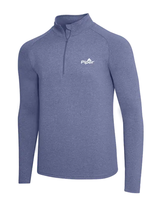 Navy Heather Sport Wick Stretch 1/4 Zip Pullover w/Piper Logo