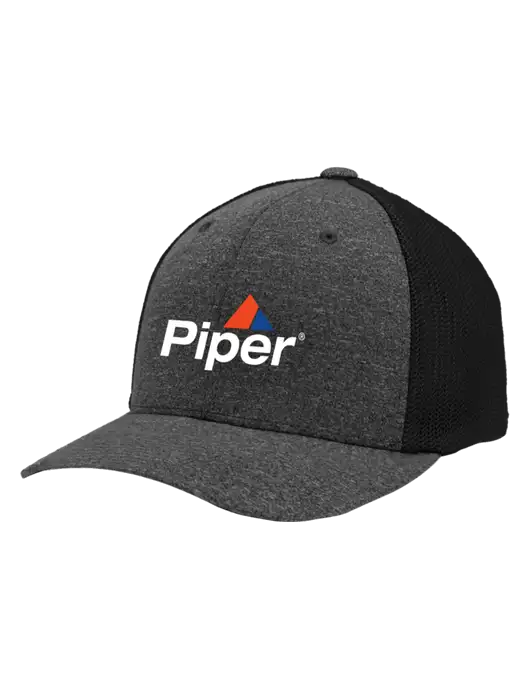 Flexfit Black/Dark Charcoal Heather Melange Mesh Back Trucker Cap w/Piper Logo
