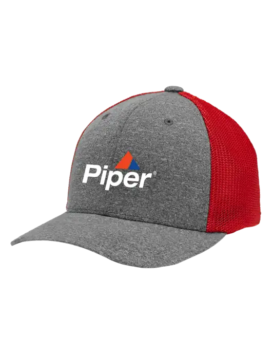 Flexfit Red/Medium Grey Heather Melange Mesh Back Trucker Cap w/Piper Logo