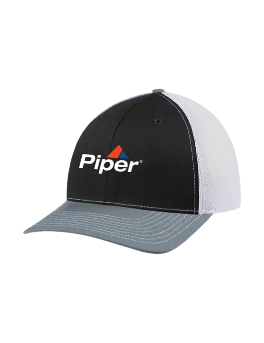 Richardson Adjustable Snapback Original 112 Trucker Cap Black/Light Heather Grey/White Mesh w/Piper Logo