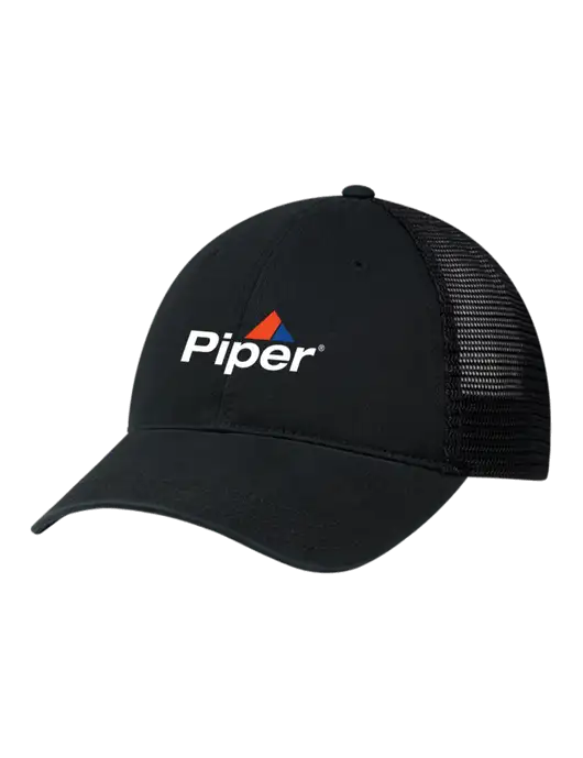 Richardson 111 Garment Washed Trucker Cap Black w/Black Mesh w/Piper Logo