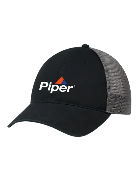 Richardson 111 Garment Washed Trucker Cap Black w/Charcoal Mesh w/Piper Logo