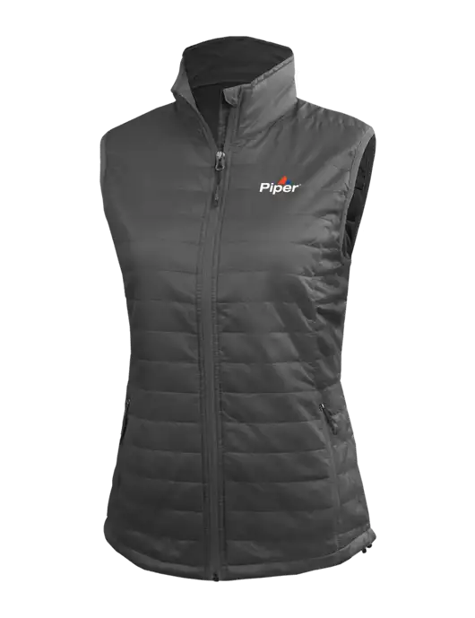 Womens Packable Dark Grey Puffy Vest w/Piper Logo