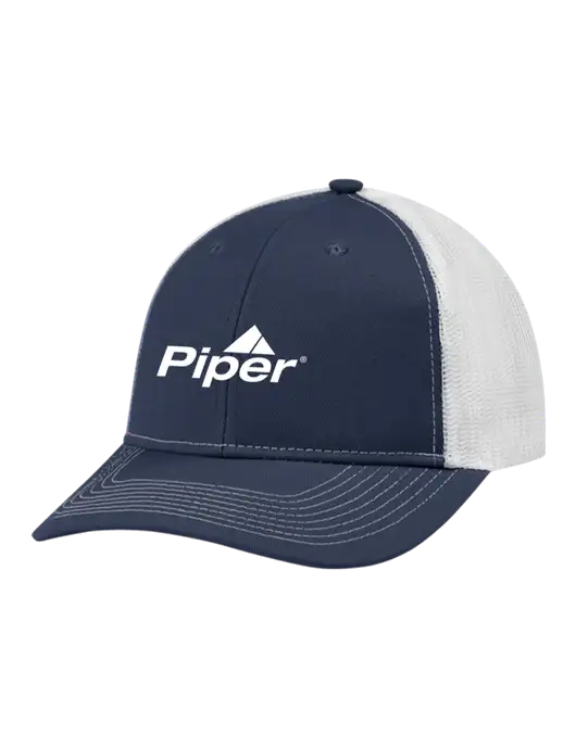 Snapback Ponytail Trucker Cap Navy w/White Mesh w/Piper Logo