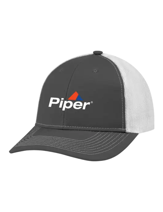 Snapback Ponytail Trucker Cap Dark Grey w/White Mesh w/Piper Logo