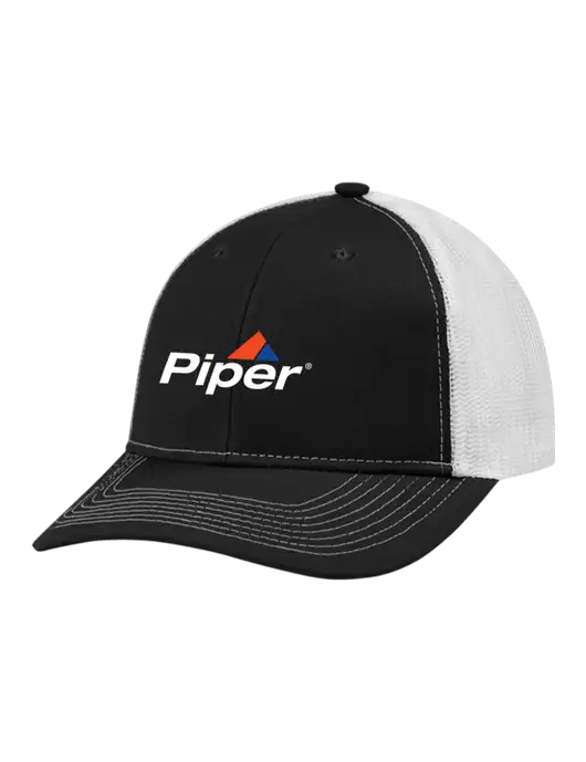 Snapback Ponytail Trucker Cap Black w/White Mesh w/Piper Logo