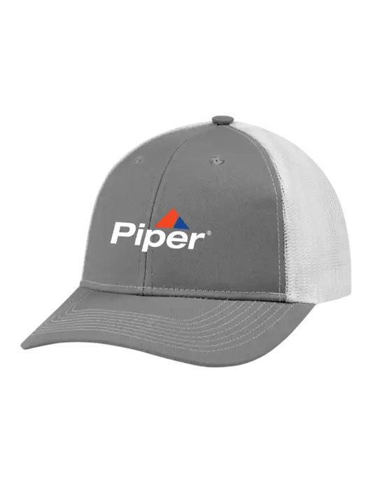 Snapback Ponytail Trucker Cap Light Medium Heather Grey w/White Mesh w/Piper Logo