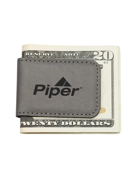 Gray Leatherette Money Clip w/Piper Logo