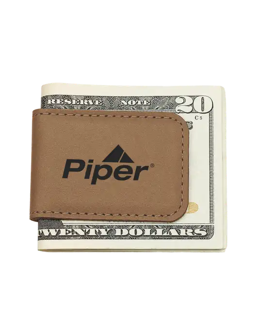 Tan Leatherette Money Clip w/Piper Logo
