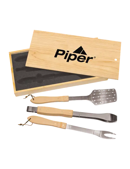 Wood BBQ Gift Set w/Piper Logo