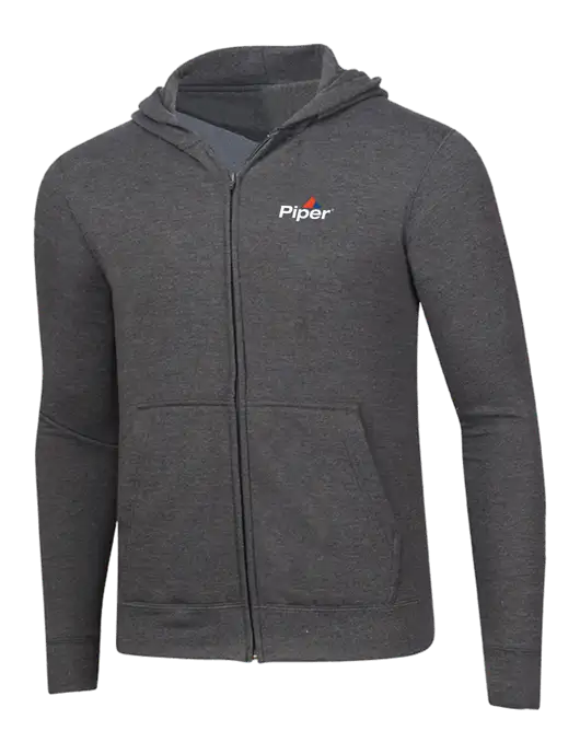 Dark Heather Grey 8.5 oz Ring Spun Zip Hooded Sweatshirt w/Piper Logo