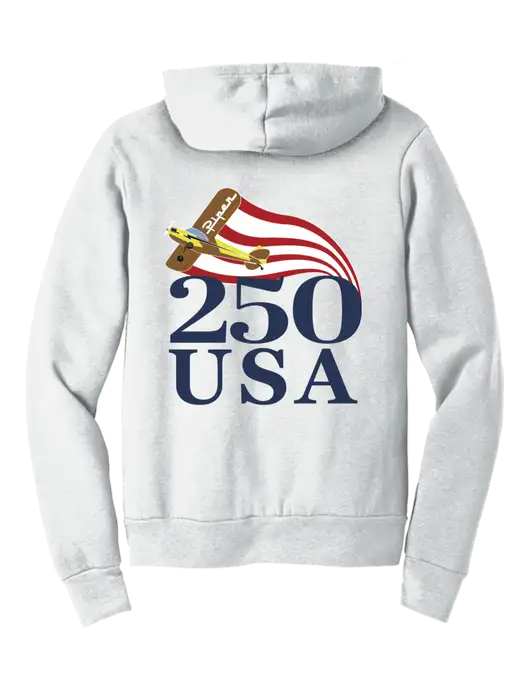 BELLA+CANVAS White Sponge Fleece Pullover Hoodie w/250 USA Design Logo, Piper Team Logo, American Flag Logo