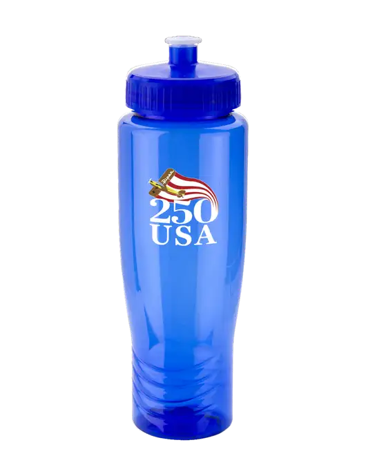 Roam Blue 28 oz Eco-Polyclear Bottle with Push Pull Lid w/250 USA Design Logo, Piper Team Logo