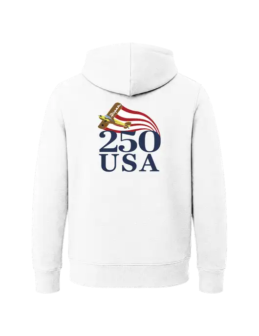 Youth White 7.8 oz Pullover Hooded Sweatshirt w/250 USA Design Logo, Piper Team Logo