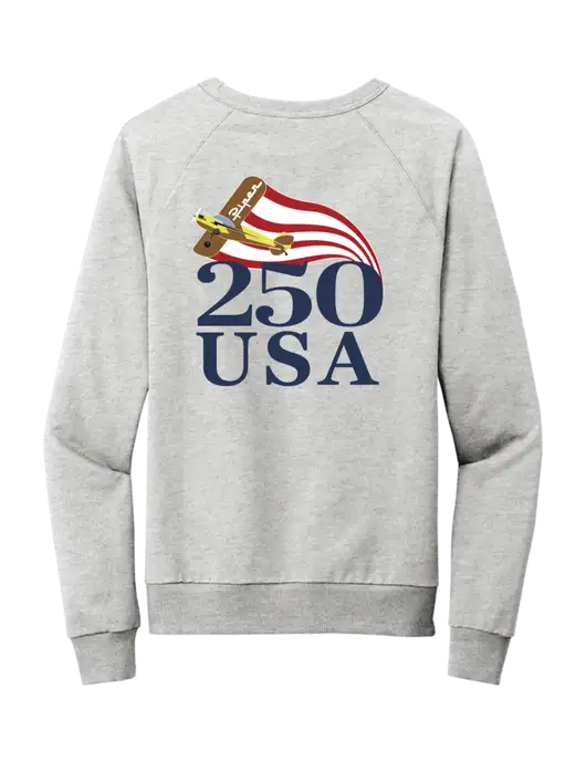 Allmade Granite Grey Heather Organic French Terry Crewneck Sweatshirt w/250 USA Design Logo, Piper Team Logo, American Flag Logo