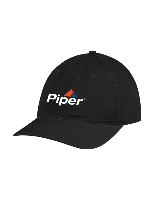 Garment Washed Unstructured Twill Black Cap w/Piper Logo