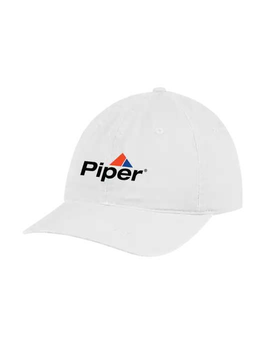 Garment Washed Unstructured Twill White Cap w/Piper Logo