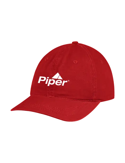 Garment Washed Unstructured Twill Red Cap w/Piper Logo