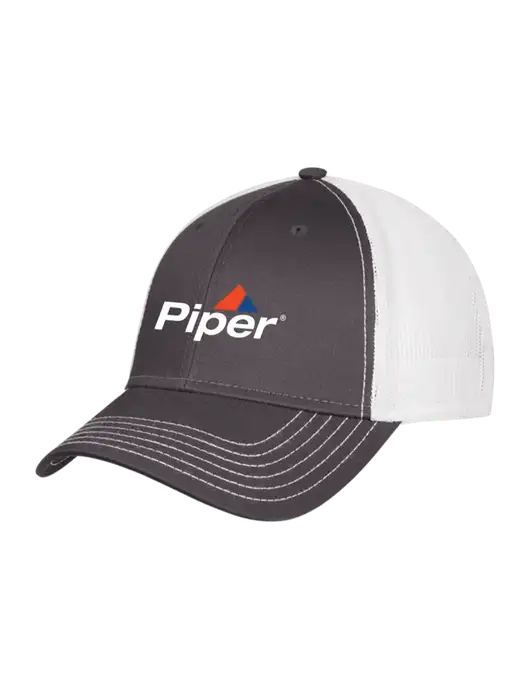Dark Grey/White Mesh Trucker Cap Snap Back w/Piper Logo