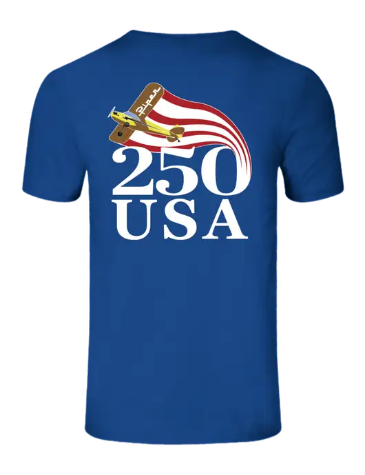 Seriously Soft Royal T-Shirt w/250 USA Design Logo, Piper Team Logo, American Flag Logo