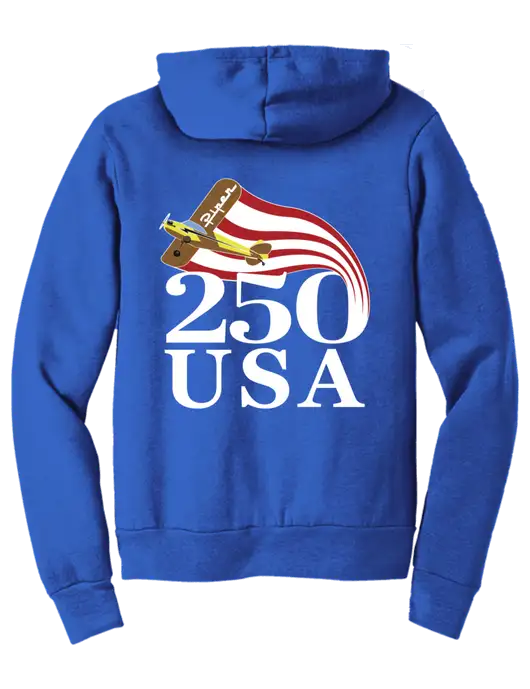 BELLA+CANVAS Royal Sponge Fleece Pullover Hoodie w/250 USA Design Logo, Piper Team Logo, American Flag Logo
