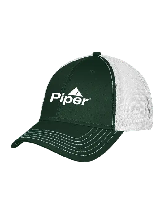 Dark Green/White Mesh Trucker Cap Snap Back w/Piper Logo