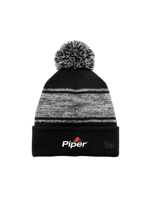 New Era Black/Charcoal Knit Chilled Pom Beanie w/Piper Logo