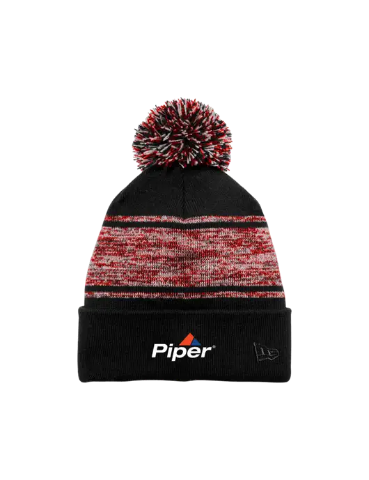New Era Black/Red Knit Chilled Pom Beanie w/Piper Logo