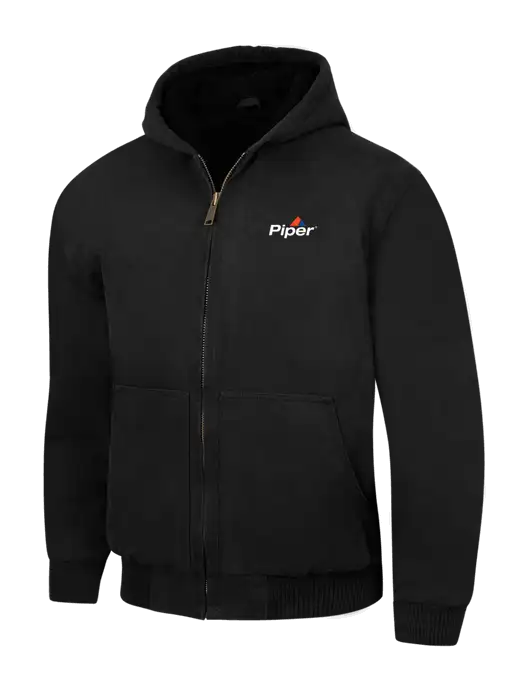 CornerStone Black Washed Duck Cloth Insulated Hooded Work Jacket w/Piper Logo