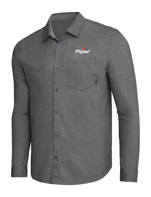OGIO Dark Grey Heather Extend Long Sleeve Button Up Shirt w/Piper Logo
