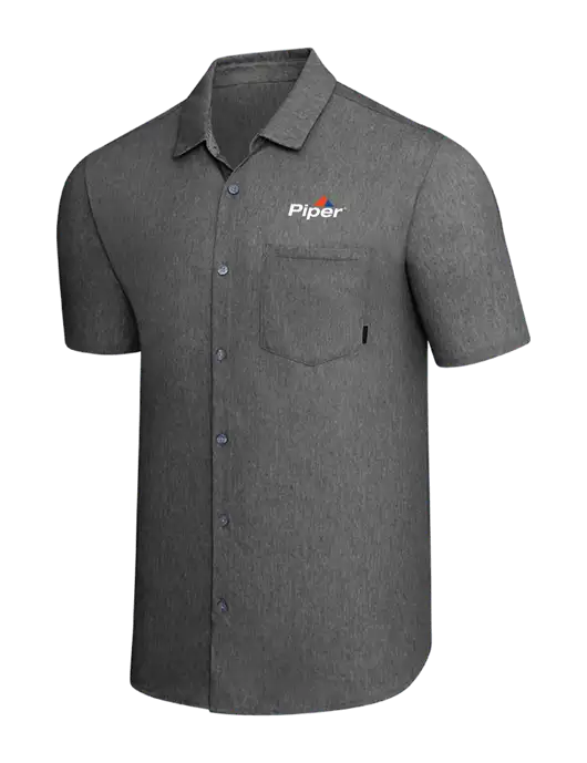 OGIO Dark Grey Heather Extend Short Sleeve Button Up Shirt w/Piper Logo