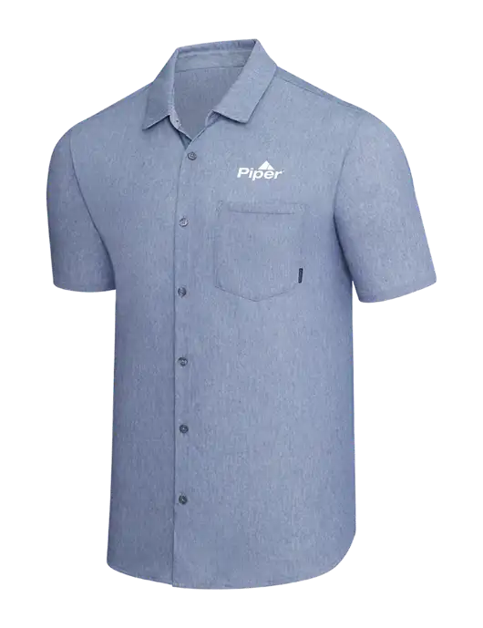 OGIO Slate Blue Heather Extend Short Sleeve Button Up Shirt w/Piper Logo