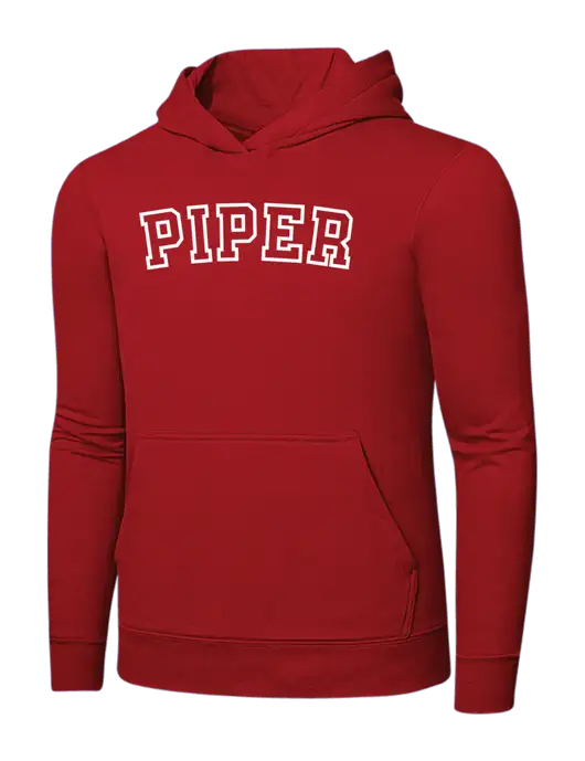 Bright Red 8.5 oz Ring Spun Hooded Sweatshirt w/Piper Collegiate Logo