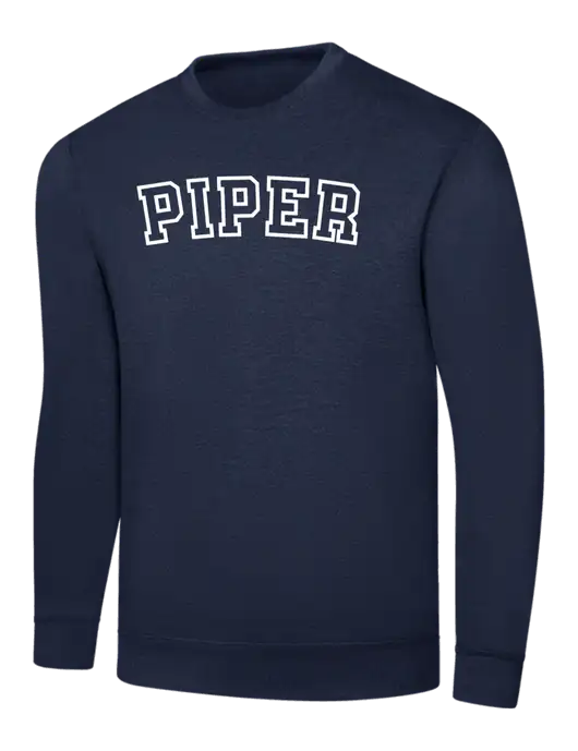 Navy 7.8 oz Ring Spun Crew Sweatshirt w/Piper Collegiate Logo