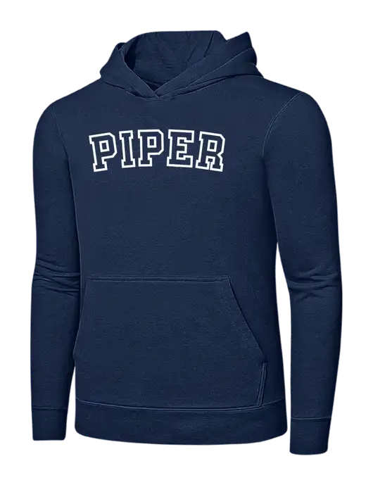 Navy 7.8 oz Ring Spun Hooded Sweatshirt w/Piper Collegiate Logo