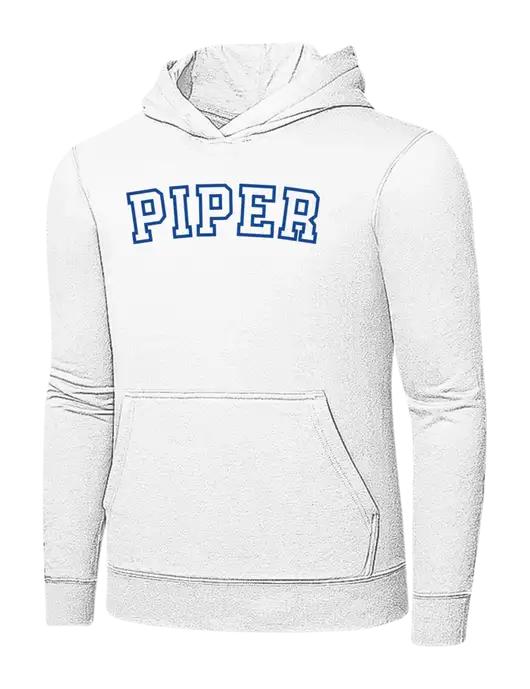 White 7.8 oz Ring Spun Hooded Sweatshirt w/Piper Collegiate Logo