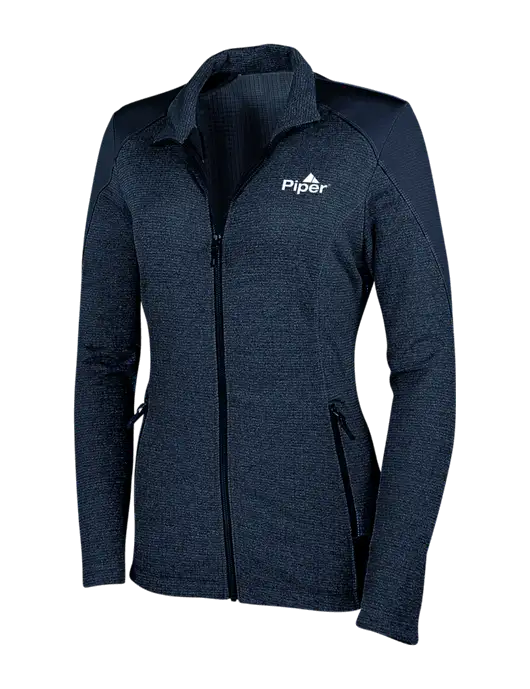 Navy Womens Grid Fleece Jacket w/Piper Logo