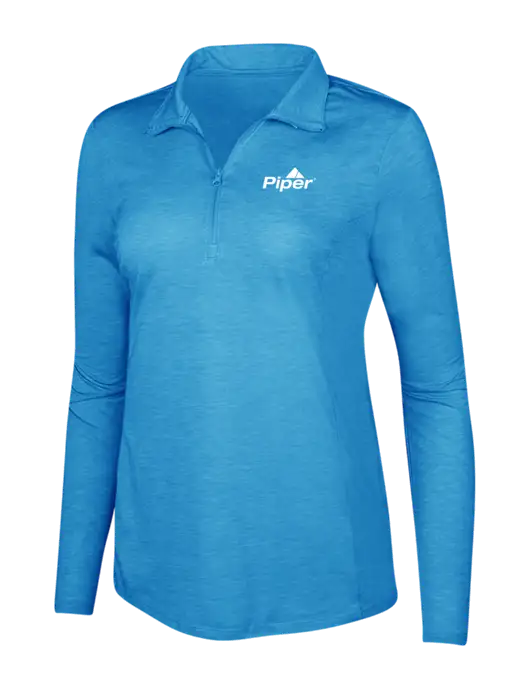 Light Blue Heather Womens Posicharge Tri-Blend Wicking 1/4 Zip Pullover w/Piper Logo