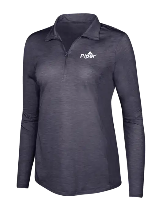 True Navy Heather Womens Posicharge Tri-Blend Wicking 1/4 Zip Pullover w/Piper Logo
