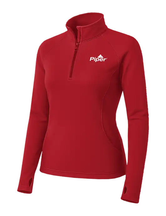 Red Womens Sport Wick Stretch 1/4 Zip Pullover w/Piper Logo