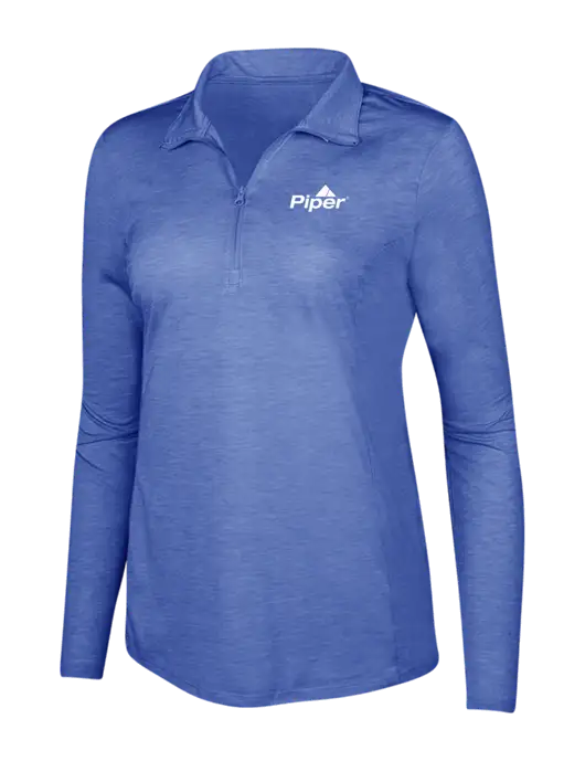 True Royal Heather Womens Posicharge Tri-Blend Wicking 1/4 Zip Pullover w/Piper Logo