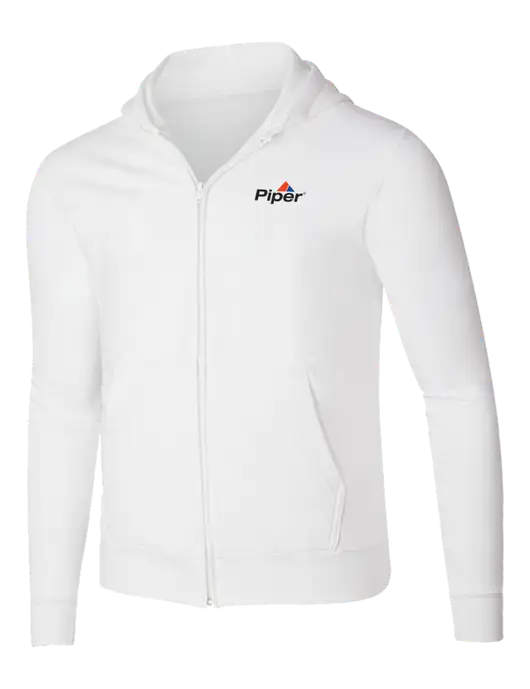 White 8.5 oz Ring Spun Zip Hooded Sweatshirt w/Piper Logo