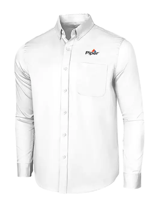 Long Sleeve White Superpro React Twill Shirt w/Piper Logo