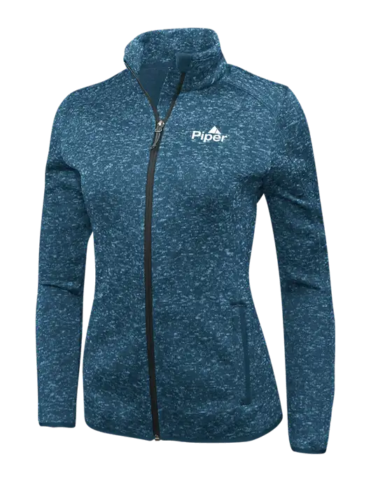 Medium Blue Heather Womens Sweater Fleece Jacket w/Piper Logo