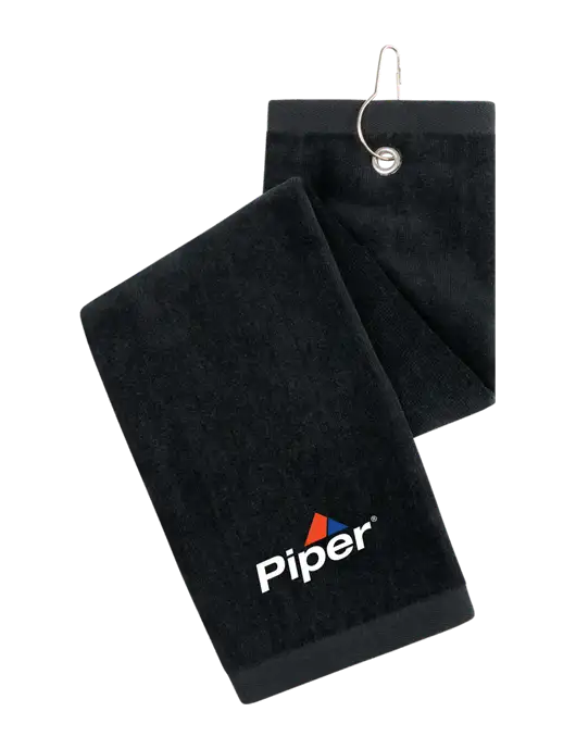 Black Tri-Fold Golf Towel with Grommet w/Piper Logo