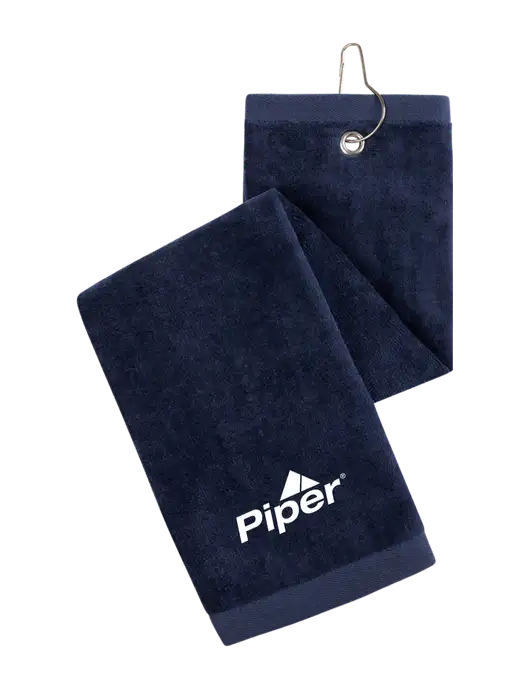 Navy Tri-Fold Golf Towel with Grommet w/Piper Logo